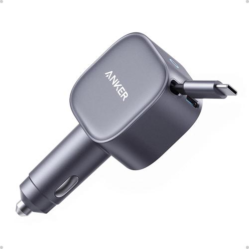 Incarcator auto Anker Nano 75W, cu cablu USB-C retractabil (Negru)