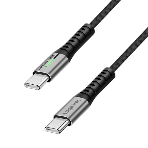 Cablu de date si alimentare LogiLink CU0441, USB 3.2, USB Gen Type-C (T) la USB Type-C (T), 0.5m, PD 240W, 3 x ecranat, 4K/60Hz, 20Gbps, LED, metal (Negru)