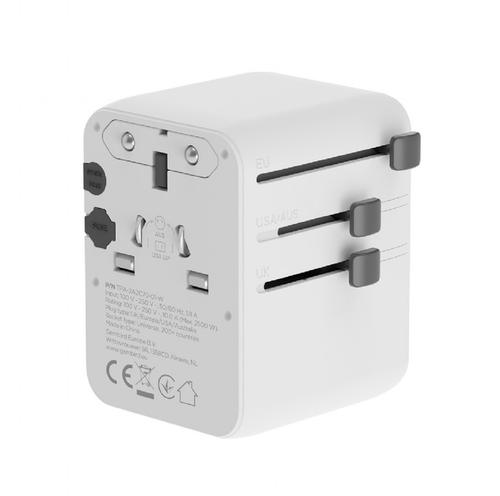 Incarcator retea Gembird TPA-2A3C70-01-W, US/UK/EU/AU, 2x USB Type-C PD 70W, 2x USB-A 15W, siguranta 10A, max 2500W (Alb)