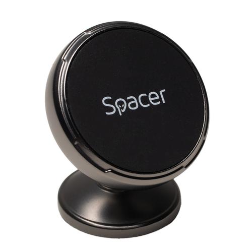 Suport auto magnetic Spacer SPCH-MAG-FIX-03, Metalic, fixare prin adeziv, Magnetic, 4 SuperMagneti N50, rotire 360 grade (Negru)