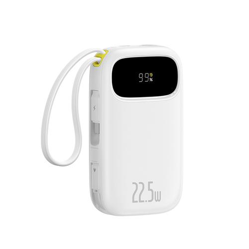 Acumulator extern EnerFill FC31 Digital Display 10.000 mAh, 22.5W, cu cablu USB-C si Lightning incorporat (Alb)