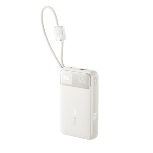 Acumulator extern Baseus EnerFill FC11 Digital Display 20.000 mAh, 22.5W, cablu USB-C si Lightning incorporat (Bej)