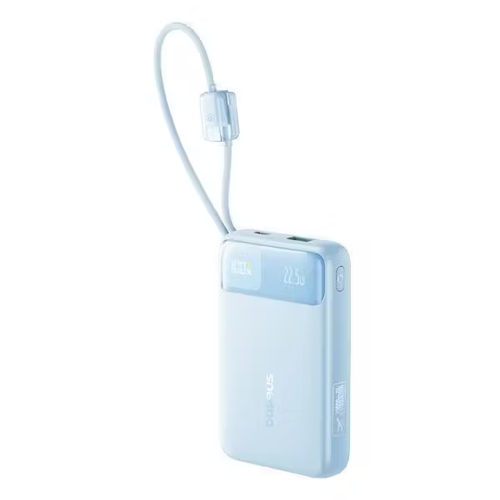 Acumulator extern Baseus EnerFill FC11 Digital Display 20.000 mAh, 22.5W, cablu USB-C si Lightning incorporat (Albastru)