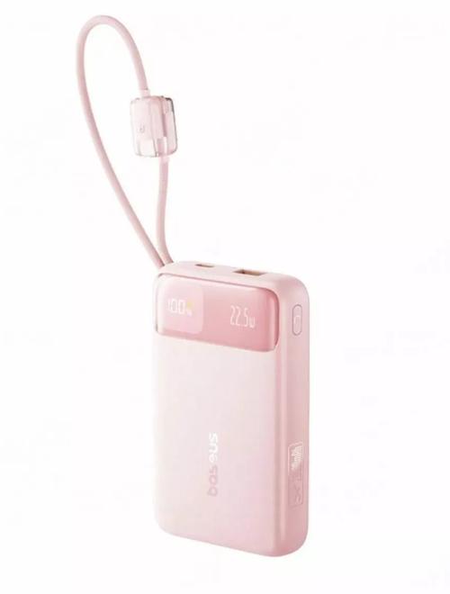 Acumulator extern Baseus EnerFill FC11 Digital Display 20.000 mAh, 22.5W, cablu USB-C si Lightning incorporat (Roz)