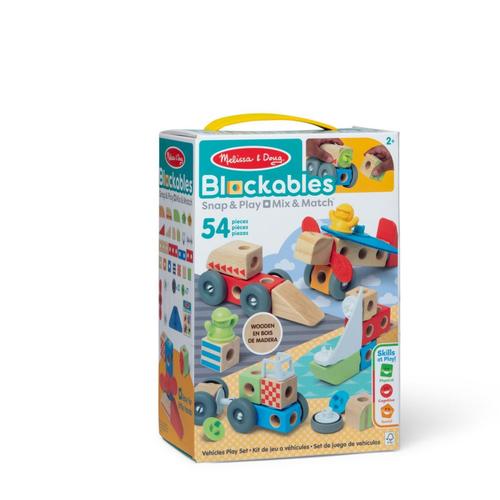 Set de constructie din lemn Melissa & Doug - Vehicule, 54 piese