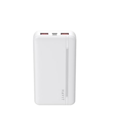 Acumulator extern Havit PB92, 20000mAh, 2x USB-A, 1x USB-C, 70x137x27mm (Alb)
