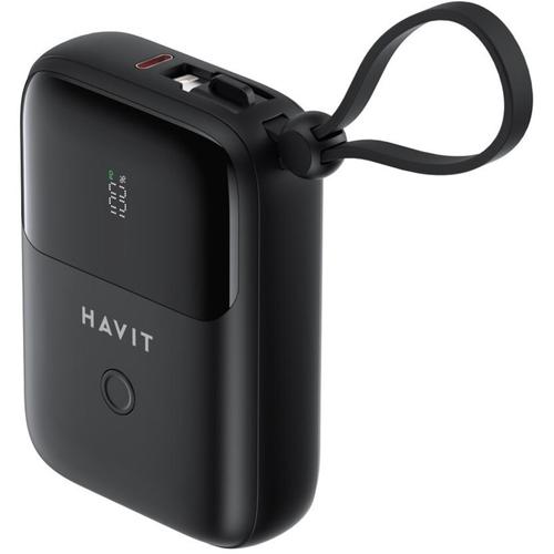 Baterie externa HAVIT PB5215, 10000 mAh, 1x Lightning, 2x USB-C, 20 W, Display, Cablu USB-C integrat (Negru)