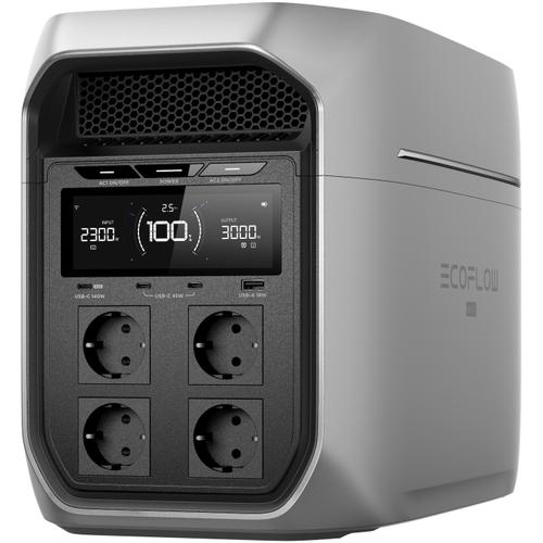 Statie de incarcare portabila EcoFlow Delta 3 Max Plus, 2048Wh, 3000W, afisaj LCD, X-Boost, 4 prize, USB-C, USB-A, alimentare solara si la priza (Gri)