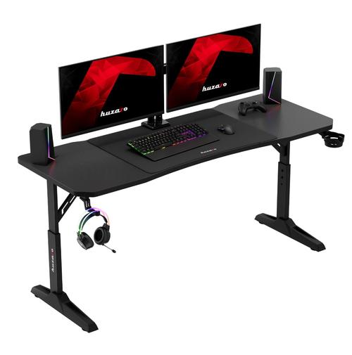 Birou gaming Huzaro Hero 4.6, 160x60 cm, Mousepad XXL inclus, Invelis carbon, Orificii cabluri (Negru)