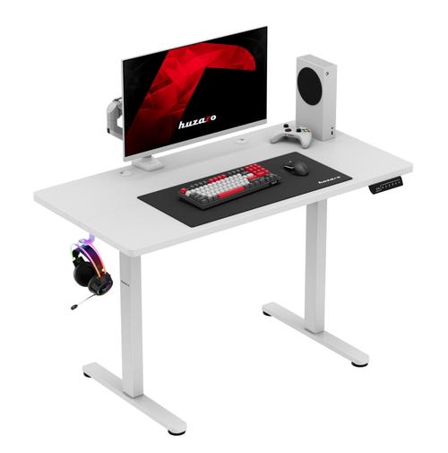 Birou Gaming Electric Huzaro Hero 8.1, Inatlime reglabila 72-118 cm, Panou LED cu memorie, Max 50 kg, 120x60 cm, Suporturi casti/rucsac, Porturi organizare cabluri (Alb)