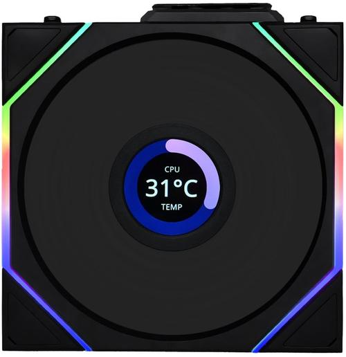 Ventilator Lian Li Uni Fan TL Wireless LCD Reverse Blade 14RTLLCD1W1B, 142 mm, 1600 RPM, FDB, 4-pin PWM, sRGB (Negru)