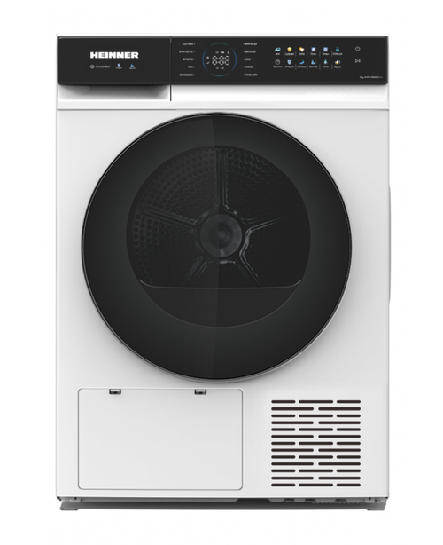 Uscator de rufe HEINNER HHPD-M9K5IVC+++, Pompa de caldura, 9 kg, Clasa C, Motor Inverter, 10 programe, Control touch, Display digital (Alb)