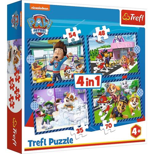 Puzzle Trefl 4 in 1 Paw Patrol, Activitatile zilnice ale echipei, 35/48/54/70 piese