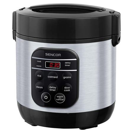 Aparat multifunctional de gatit orez Sencor SRM0650SS, 350 W, 5 moduri de gatit, 0.6 L (Negru/Inox)