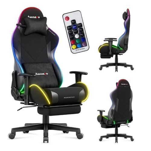 Scaun gaming Premium, Huzaro, Force 5.7, suport picioare, Rabatabil 155°, iluminare din spate, RGB (Negru)
