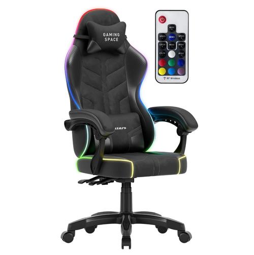 Scaun Gaming Huzaro Force 2.7 RGB, Max 140 kg, Iluminare integrata, Functie Tilt, Tetiera cu perna si perna lombara (Negru)