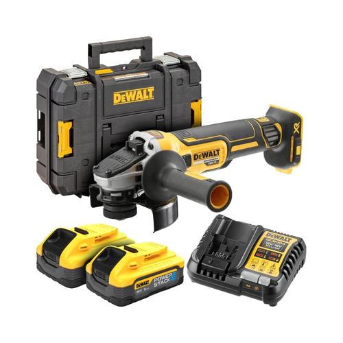 Polizor unghiular Dewalt DCG405H2T-QW, 18 V, 9000 rpm, Disc 125 mm + 2x Acumulatori PowerStack 18V 5.0Ah, Incarcator, Valiza depozitare