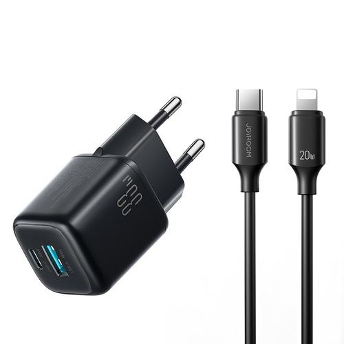 Incarcator retea Joyroom JR-TG7, 33W, 3A, 1xUSB-C, 1xUSB-A, Cablu UBS-C la Lightning 33W, 1m inclus, Negru