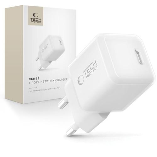 Incarcator retea TECH-PROTECT NCM25, USB-C, PD 25W, Fast Network Charging, Alb