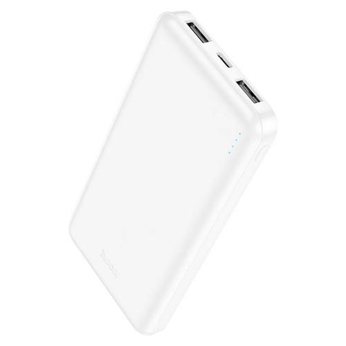 Baterie externa, 10000mAh, cu doua porturi USB-A, alimentare MicroUSB si USB-C, Ultra-Thin Design, HOCO J100, Alba