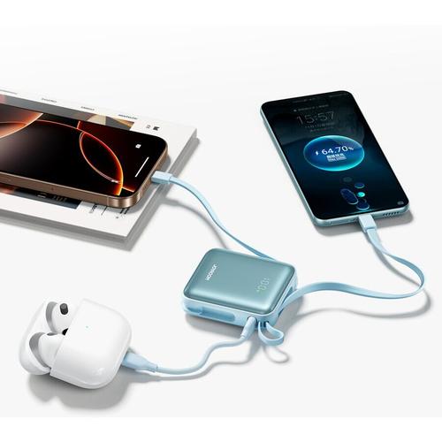 Powerbank Joyroom JR-PBF27, 10000mAh, 22.5W, 2 cabluri integrate, Albastru