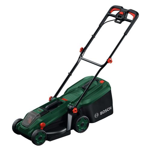 Masina de tuns gazon/iarba pe acumulator Bosch ROTAK18V-34, 18 V, latime taiere 34 cm, inaltime taiere 25-65 mm, 5 trepte de taiere, motor brushless, sac colector 35 l, fara incarcator/acumulator in setul de livrare