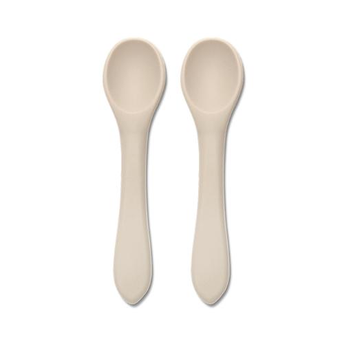 Set 2 lingurite din silicon natural Lorelli Beige, 6 luni+