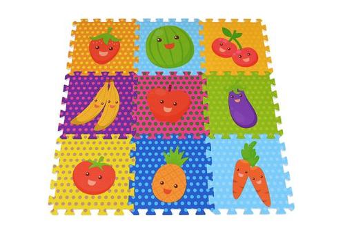 Covoras puzzle colorat Knorr Toys Fructe, 9 piese, 30x30x1 cm, din spuma moale Eva, izolator si antiderapant, 10 Luni+