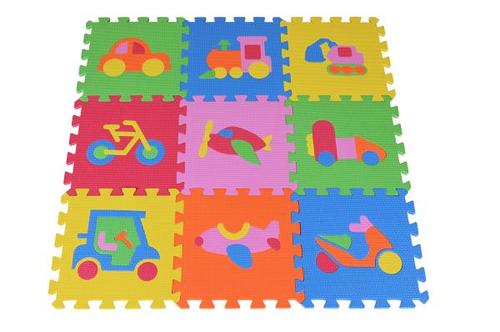 Covoras puzzle colorat Knorr Toys Trafic, 9 piese, 30x30x1 cm, din spuma moale Eva, izolator si antiderapant, 3 Ani+