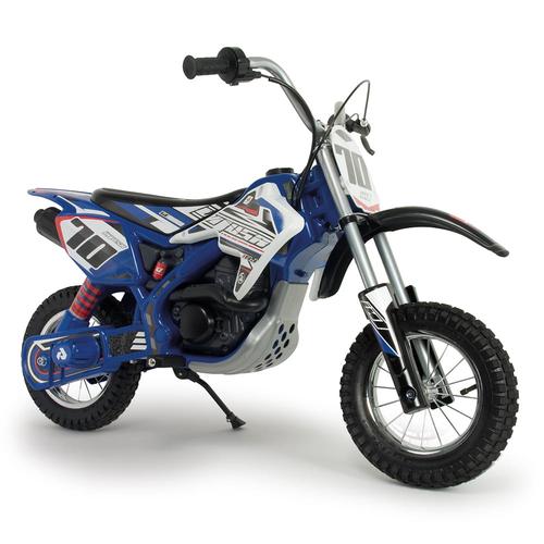 Motocicleta electrica pentru copii Injusa X-Treme Blue Fighter, 24V, pentru orice tip de teren, roti gonflabile, 6 ani+, Alb/Albastru