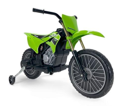 Motocicleta electrica pentru copii Injusa INJ68815, 12V, licentiat Kawasaki KX85, tip cross, cu roti ajutatoare, 3-5 ani, Verde
