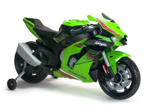 Motocicleta electrica pentru copii, 12V, Injusa Kawasaki Ninja ZX-R10, cu roti ajutatoare, 3-6 ani, Verde