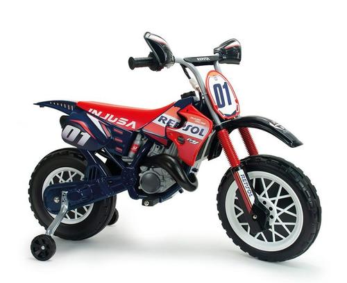Motocicleta electrica pentru copii, 6V, Injusa Repsol, tip cross, cu roti ajutatoare, 3-6 ani, Rosu