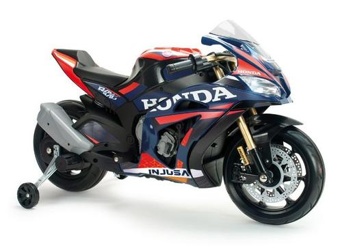 Motocicleta electrica pentru copii, 12V, Injusa Honda Competition, cu roti ajutatoare, design sport, 3-6 ani, max. 50 kg