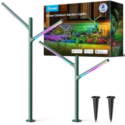 Set 2 felinare gradina RGBICWW Govee H7086341, 1100 lm, IP66, Wi-Fi 2.4GHz, Bluetooth, aplicatie Govee Home