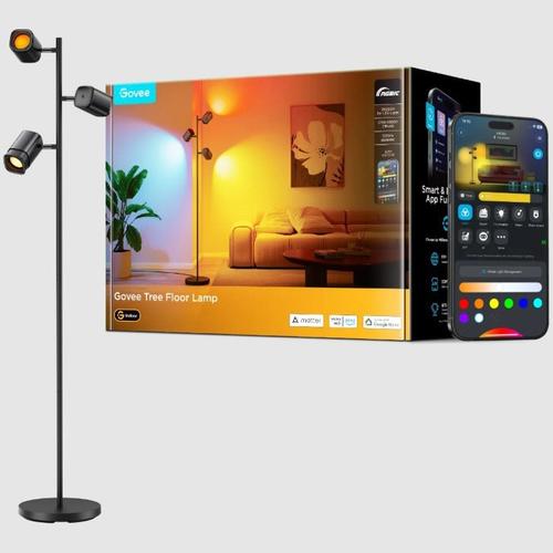 Lampa de podea smart RGBWWIC Govee „Tree Floor Lamp“ H60B2311, 3 brate luminoase controlate independent, 2700K-6500K, Wi-Fi 2.4GHz, Bluetooth, Control vocal, Alexa, Google Assistant, Matter, clasa energetica G
