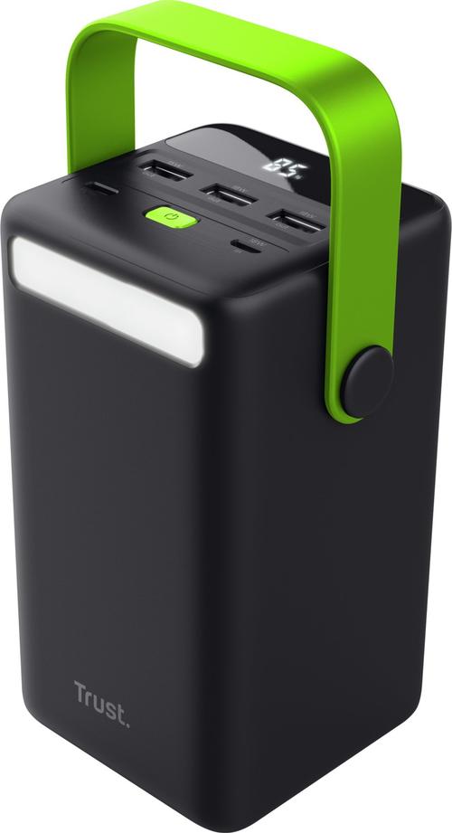 Acumulator extern Trust Redoh XXL, 50000 mAh, 20 W, 3x USB-A, 1x USB Type-C, Lanterna (Negru/Verde)