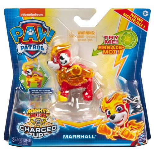 Figurina Paw Patrol Mighty Pups Charged Up, Marshall, cu lumini