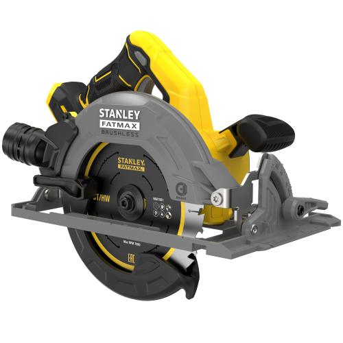 Fierastrau circular profesional pe acumulator Stanley FatMax SFMCS551B, 18V V20, brushless, diametru disc 190 mm, reglaj unghi 0-56 grade, 5000 RPM, 65mm adancime taiere max, duza evacuare praf incluse, fara incarcator/acumulatori