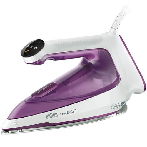 Fier de calcat Braun FreeStyle 7 FI7215VI, 2000W, jet de abur 230g/min, abur variabil 0-50 g/min, pompa integrata, talpa EloxalPlus, sistem EasyCalc Clean, rezervor 350 ml, tehnologie FreeGlide 3D, oprire automata, sistem antipicurare (Alb/