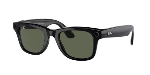 Ochelari Smart Ray-ban META Wayfarer Shiny RW4006 601/71 53, Wi-Fi 6, Bluetooth, Aparat foto cu filmare, Asistent vocal, 32GB Flash, Rama lucioasa, Lentile G15 Verzi (Negru)