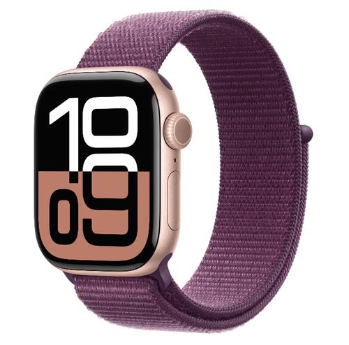 Smartwatch Apple Watch 10 GPS, Carcasa Rose Gold Aluminium 42mm, ecran LTPO OLED, 64GB, curea Plum Sport Loop (Roz/Visiniu)