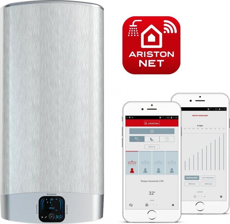 Boiler electric Ariston VELIS EVO Wi-Fi 80 EU, 80 litri, Afisaj Inteligent, 2 rezervoare emailate cu titan, instalare V/O, 2 x 1500 W