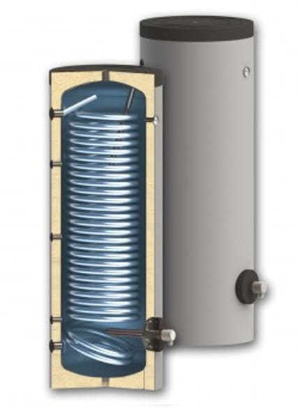 Boiler pentru pentru pompe de caldura Sunsystem SWPN L 400 litri, cu o serpentina, pentru conectarea la sisteme solare, de incalzire si sisteme cu pompe de caldura cu multi consumatori