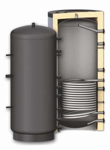 Rezervor de acumulare  puffer pentru agent termic cu o serpentina Sunsystem PR 1000L, cu izolatie, presiune lucru 3 bar