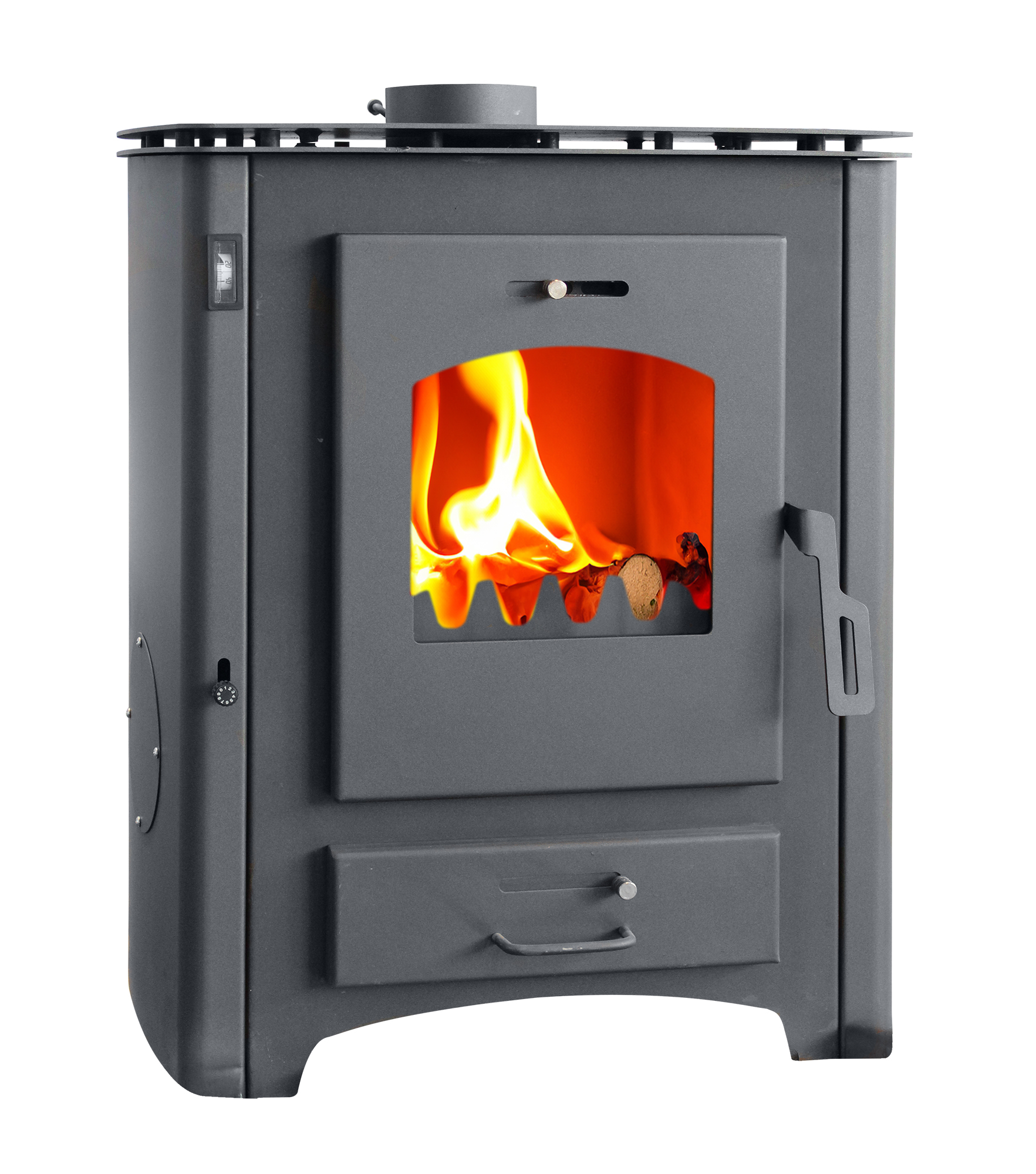 Termosemineu pe lemne, brichete si carbune Fornello B Max ER, Black, 24-26 kW, 650x520x800 mm