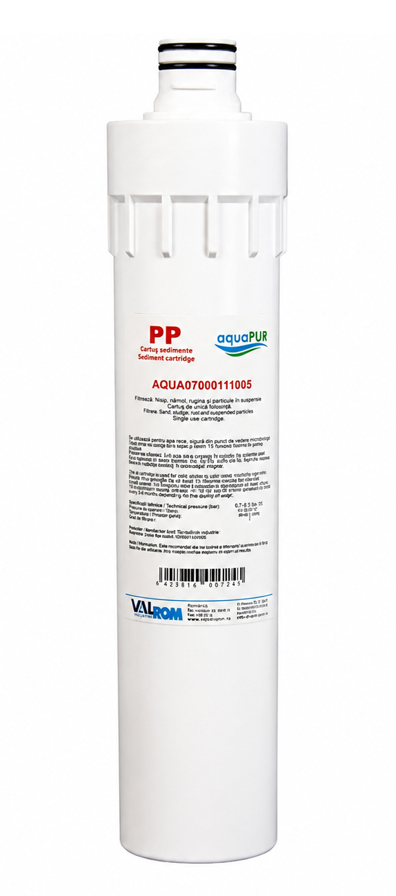 Cartus filtrant Aquapur, polipropilena expandata, pentru sistem filtrare, retine nisip, rugina, sedimente in suspensie, 0.13 l/min, 5 microni
