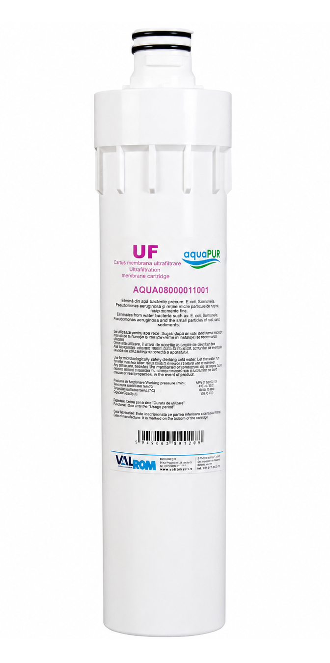 Cartus filtrant antibacterian Aquapur, membrana ultrafiltrare, pentru sisteme filtrare, retine particule mai mari de 0.1 microni, 0.13 l/min, 0.1 microni