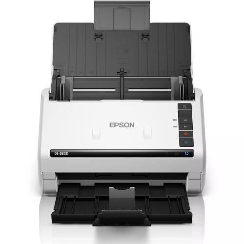 Scanner documente Epson WorkForce DS-530III, A4, Duplex, 40ppm, ADF 60 coli, USB 3.2, Alb/Negru