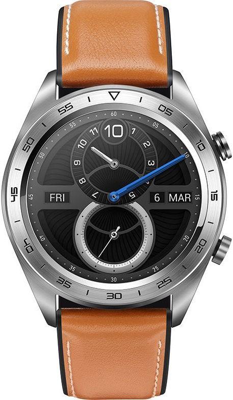 Smartwatch Huawei Honor Watch Magic, AMOLED 1.2inch, 16MB RAM, 128MB Flash, Bluetooth, Bratara silicon si piele naturala, 43mm, Android si iOS (Argintiu)